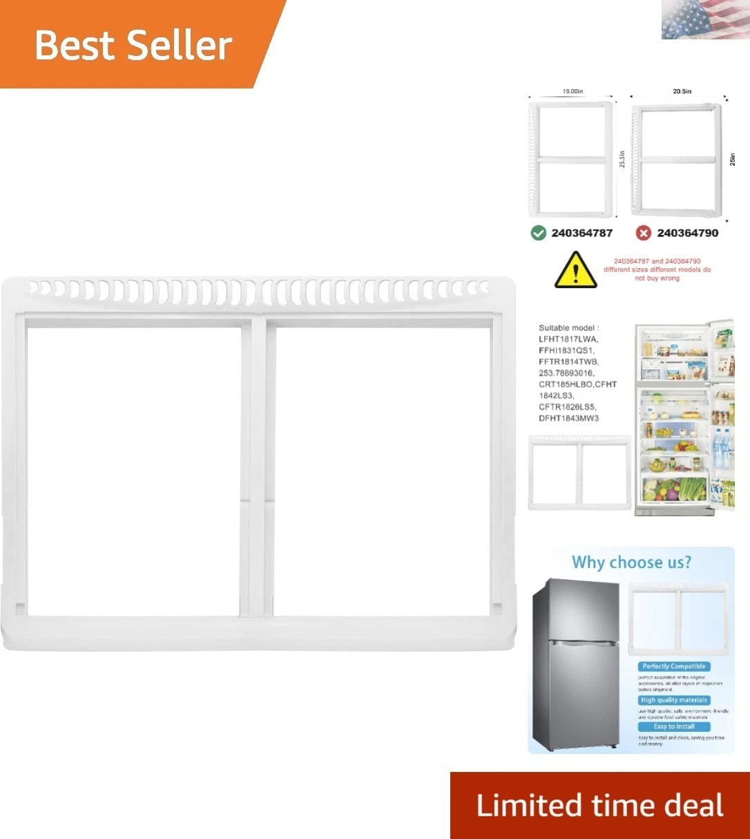 Replacement Crisper Drawer Cover for Frigidaire - Fits Models LFHT1817LWA & More gallery