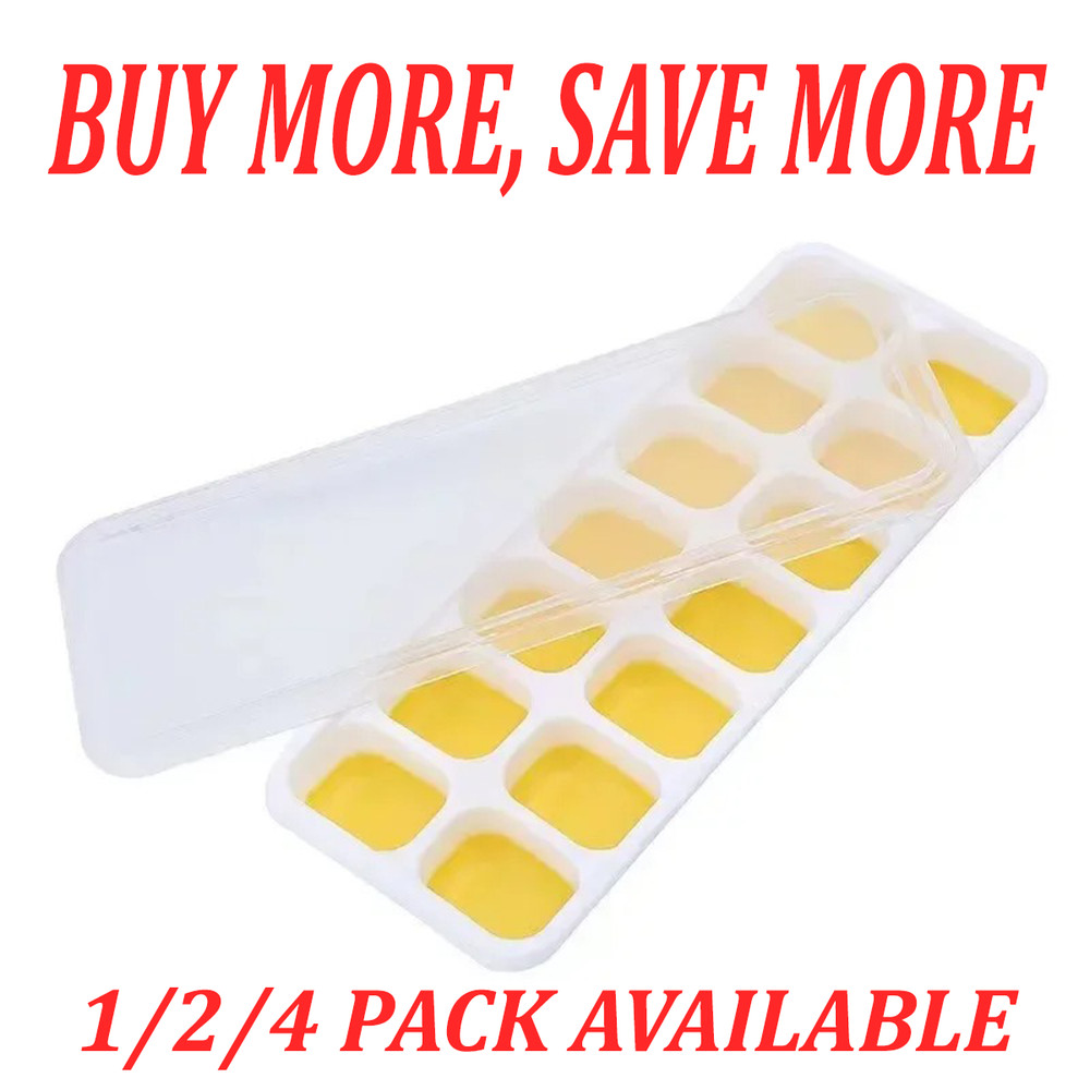 14-Cube Silicone Ice Tray with Lid, Soft Bottom, Easy Release for DIY Cold Drink