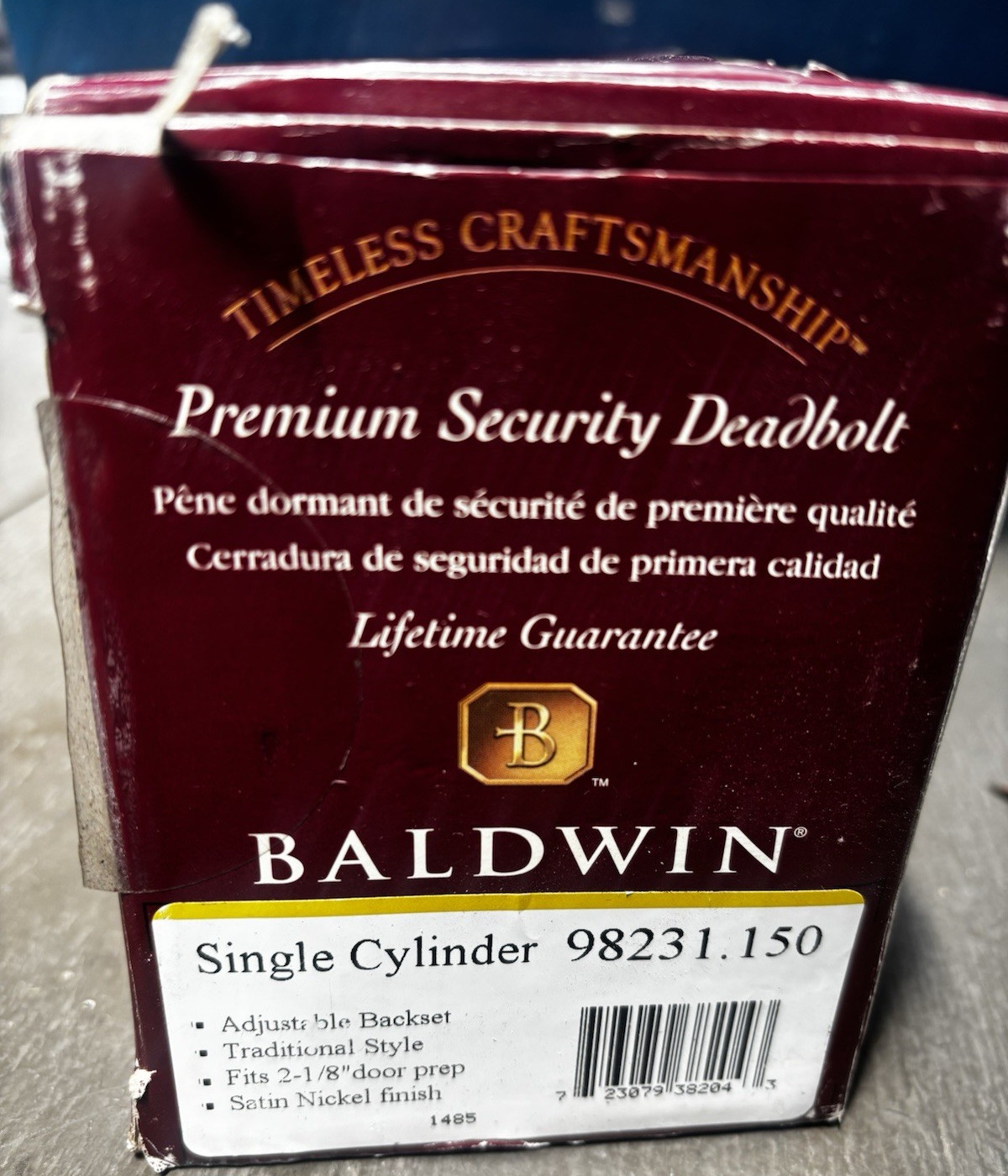Baldwin Single Cylinder Deadbolt, Adjustable Backset, Satin Nickel 98231.150 gallery