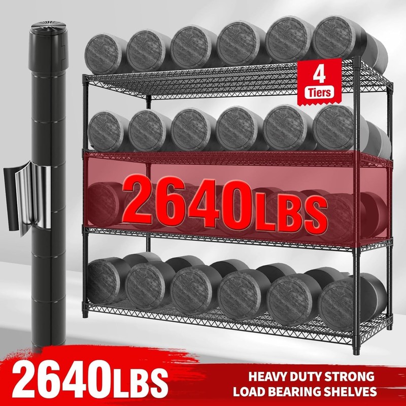 4 Tier Wire Shelving Rack with Wheels 2640 LBS Heavy Duty Garage Shelf 60x24x74" gallery