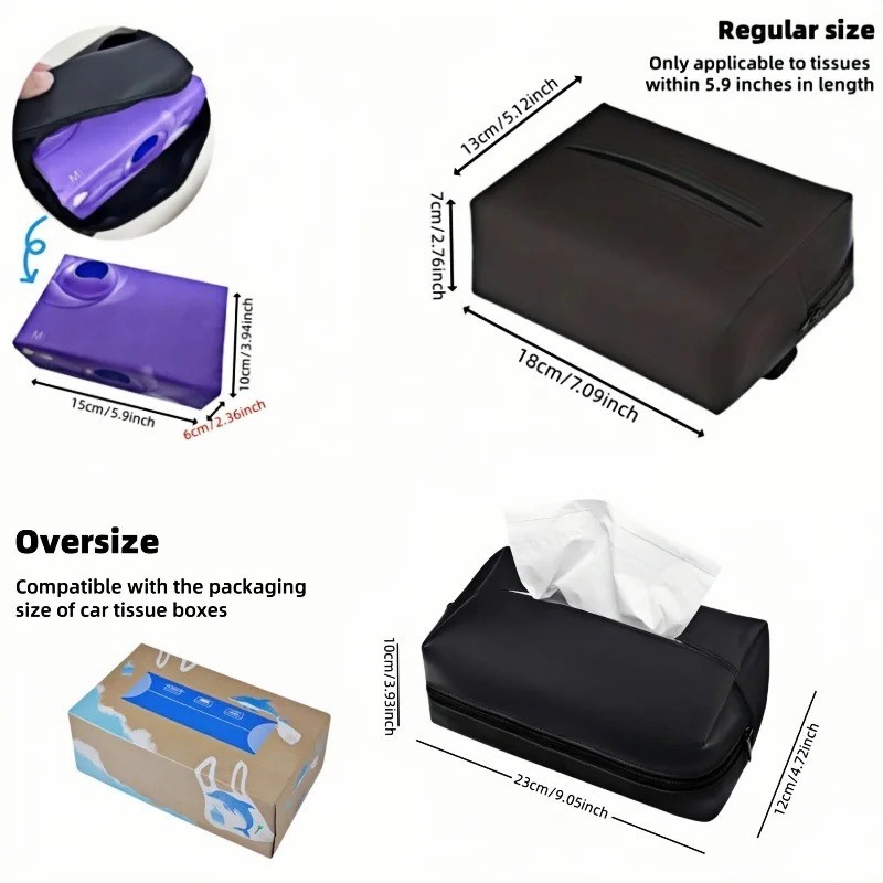 1PCS Universal Car Tissue Box PU Leather car storage and organization USA gallery