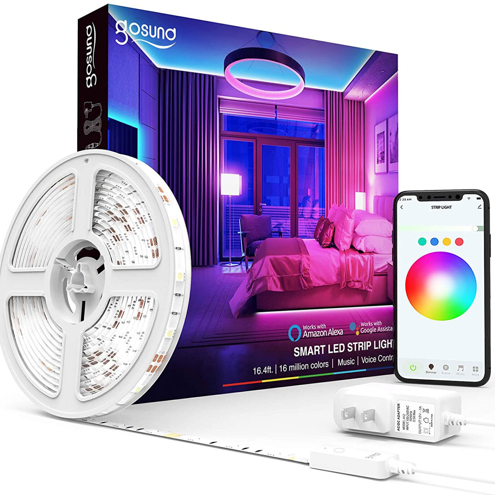 LED Strip Lights 100ft 50ft Music Sync Bluetooth 5050 RGB Room Light with Remote gallery