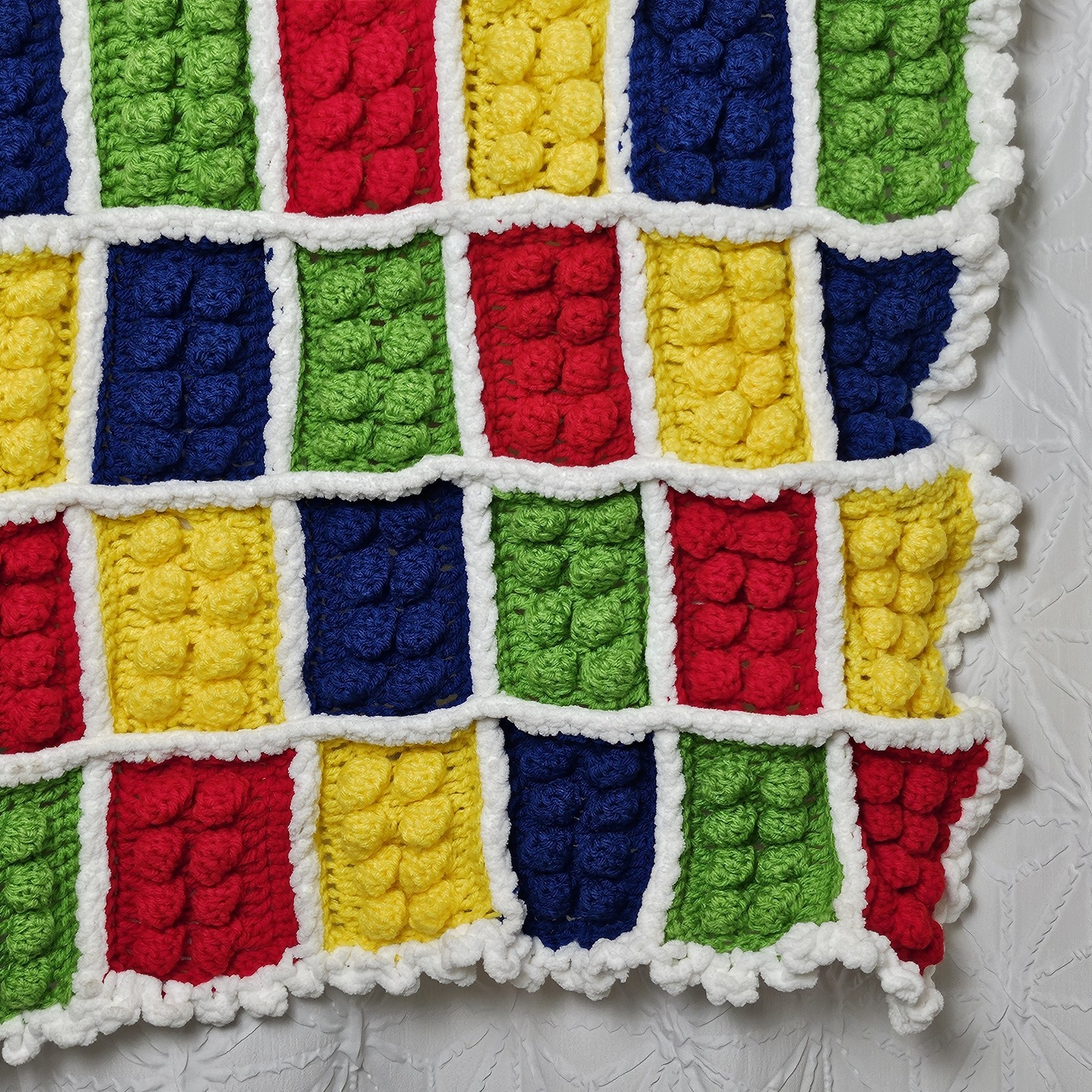Handmade LEGO-Inspired Crochet Blanket – Primary Color Block Afghan Throw 36X42" gallery