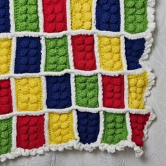 Handmade LEGO-Inspired Crochet Blanket – Primary Color Block Afghan Throw 36X42″
