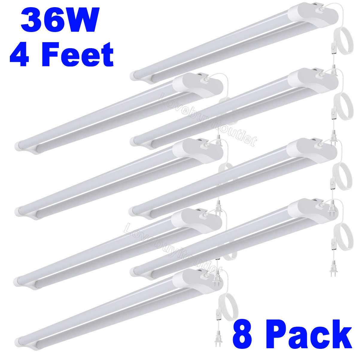 8 Pack 4FT 36W Double Tube Light Surface Mounted Ceiling for Garage Wall Plug-in gallery