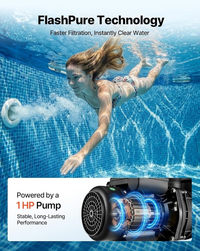 Effortless Pool Filtration: FlashPure 1 HP Sand Filter Pump with 6X Faster Setup gallery