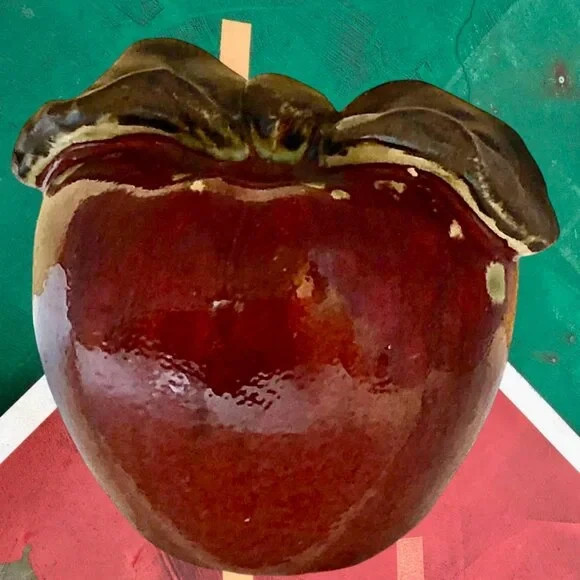 Ceramic Red Apple Fruit Pottery Decoration Green Stem Hand Painted gallery