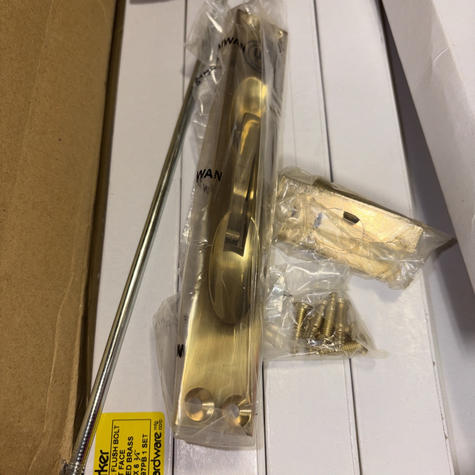 S. Parker 197BP Flat Face Polished Brass Flush Bolts 1" × 6 3/4" NEW- Lot Of 10 gallery