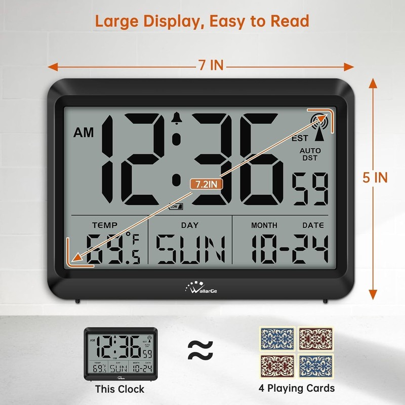 Atomic Clock with Indoor Outdoor Temperature, Self-Setting Wall Clock gallery