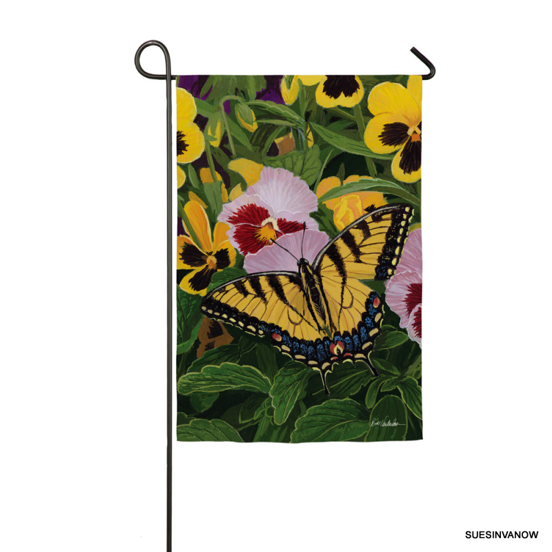 Garden Satin Butterfly & Pansies Flag Evergreen Presents Friend Reflections gallery