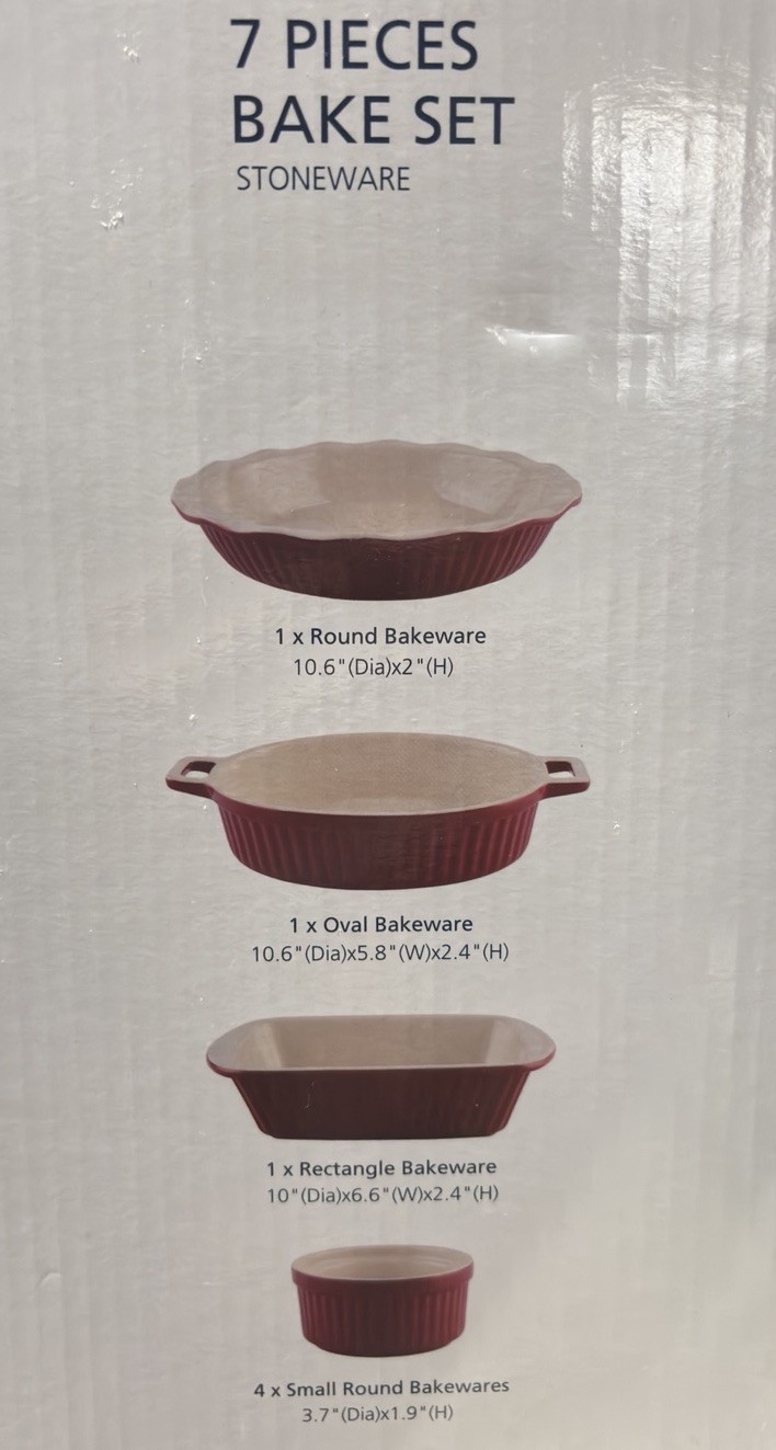 Stoneware Bakeware Set 7-Piece Red White Oven Safe Round Oval Rectangle gallery