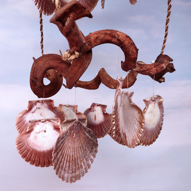 Rustic Driftwood Scallop Seashell Wind Chime (1 chime approx. 9 x 21 inches) gallery