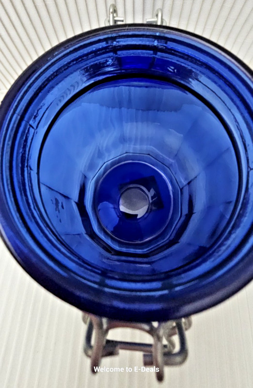 Blue Glass Storage Jar 12 Panel Dodecagon Airtight Wire Clamp Lid 8 Inch Tall GA gallery