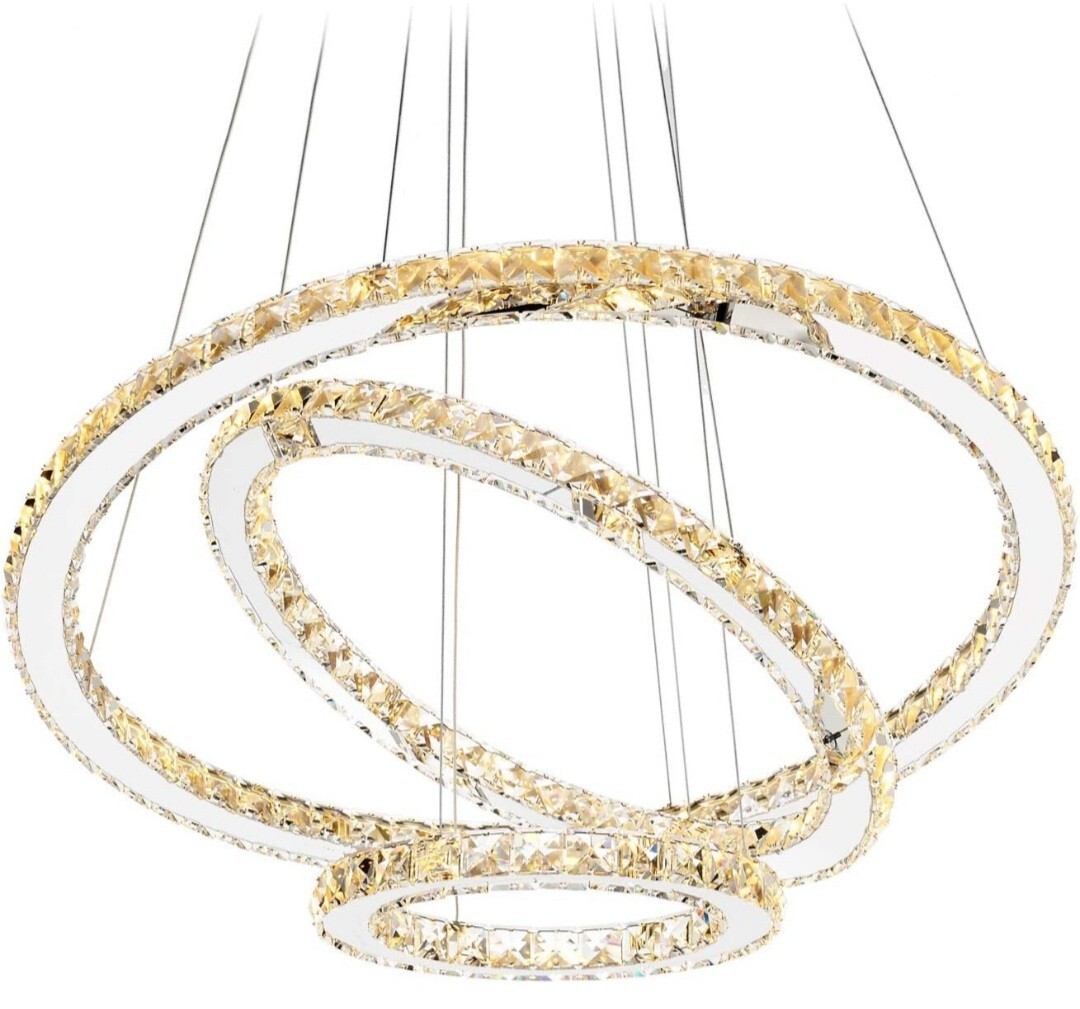 Antilisha Modern Crystal Chandelier LED 3 Ring DIY Shape Warm White NEW SEALED gallery