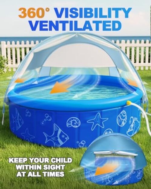 Foldable Kiddie Pool with Canopy and 20 Ocean Balls: 47in for Baby Toddler gallery