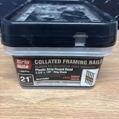New GRIP RITE Collated framing nails 2-3/8″x 120 1000ct Plastic Strip Round Head