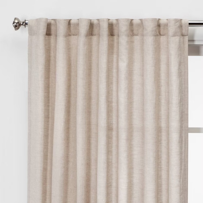 Threshold Light Filtering Linen Window Curtain Panel Traditional Beige gallery