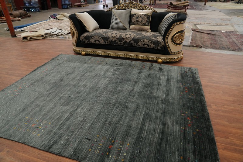 Timeless Gabbeh Design High-quality Green Hand-knotted Wool Rug 8x10 ft gallery