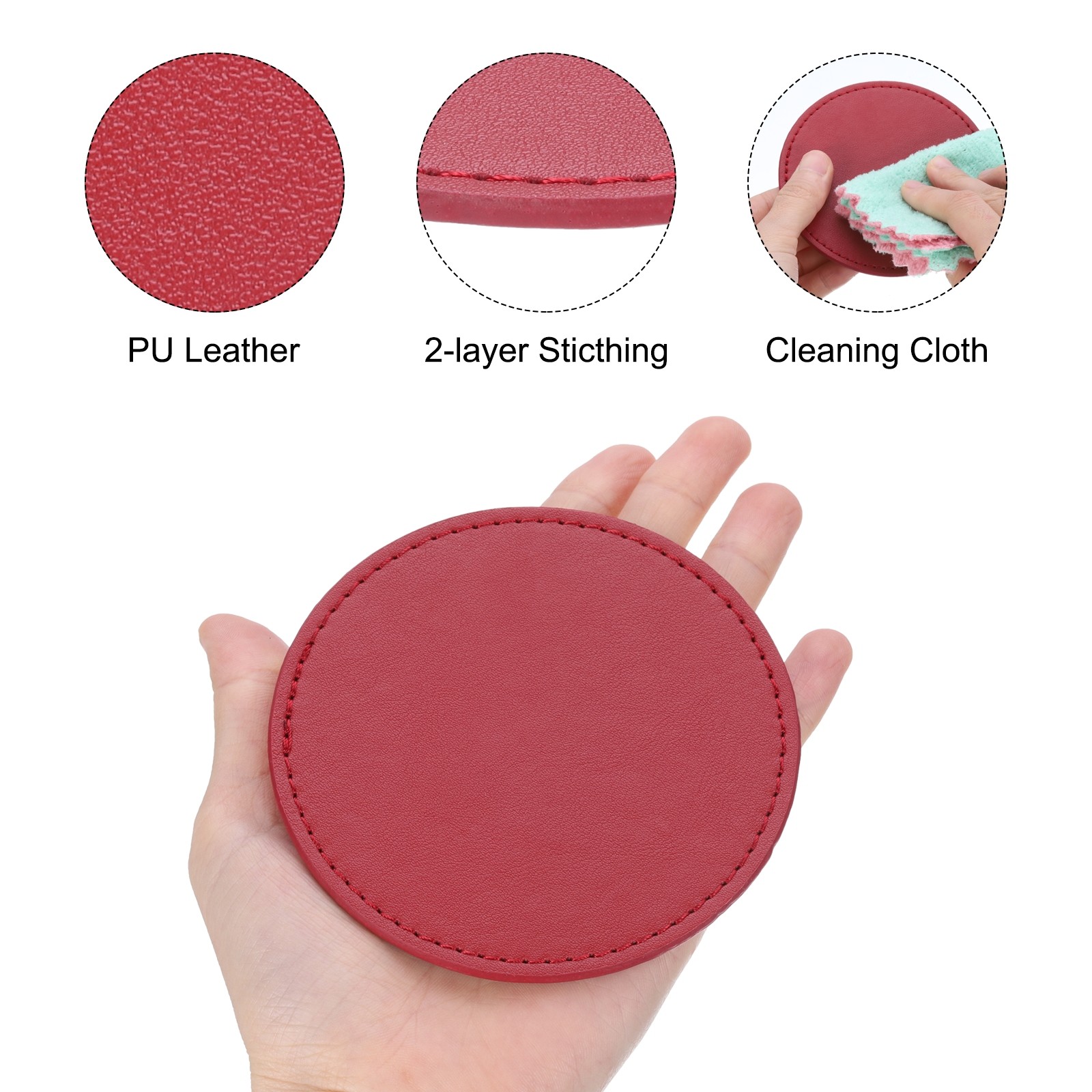 1 Set Leather Drink Coaster for Coffee Tabletop Protection Wine Red gallery