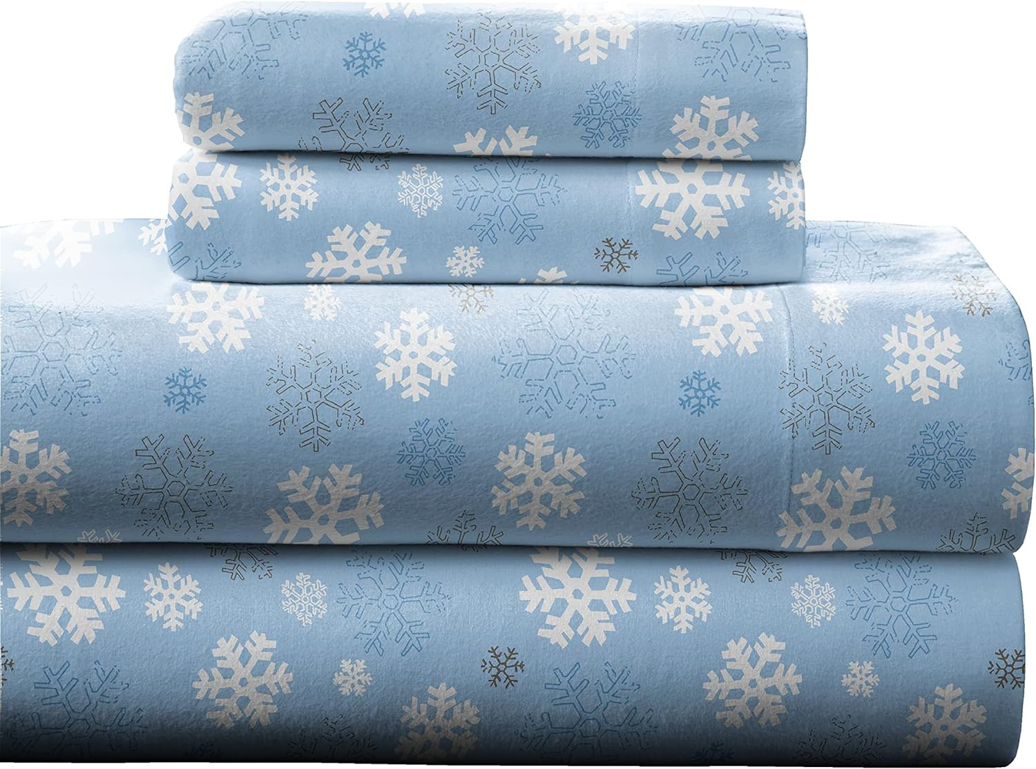 Heavy Weight Flannel Sheet Set, Twin, Snow Flakes - Warm & Cozy - 100% Cotton Fl gallery