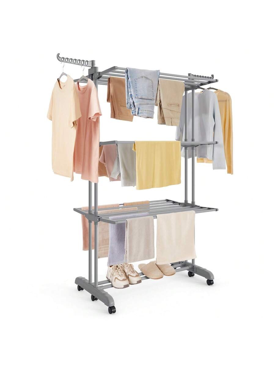 SONGMICS 4-Tier Foldable Laundry Drying Rack 68.1" Stainless Steel Rolling gallery