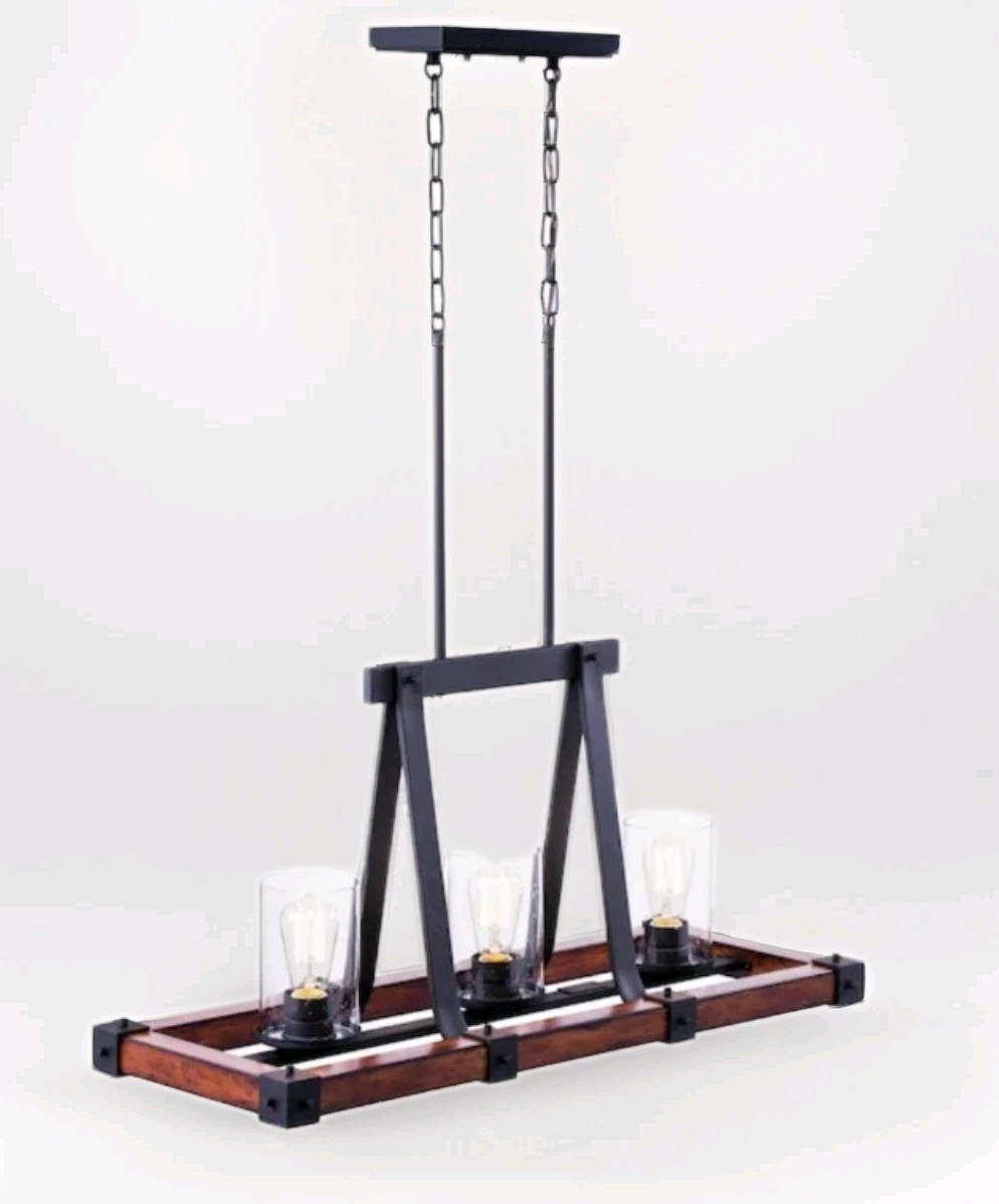 Kichler Barrington 3-Light Distressed Black Rustic Wood Hanging Farmhouse Light gallery