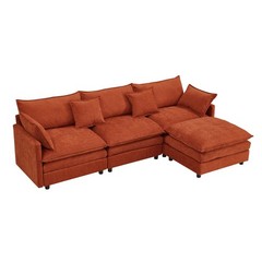 L-Shaped Convertible Chenille Sectional Sofa Modular Couch With Ottoman Pillows