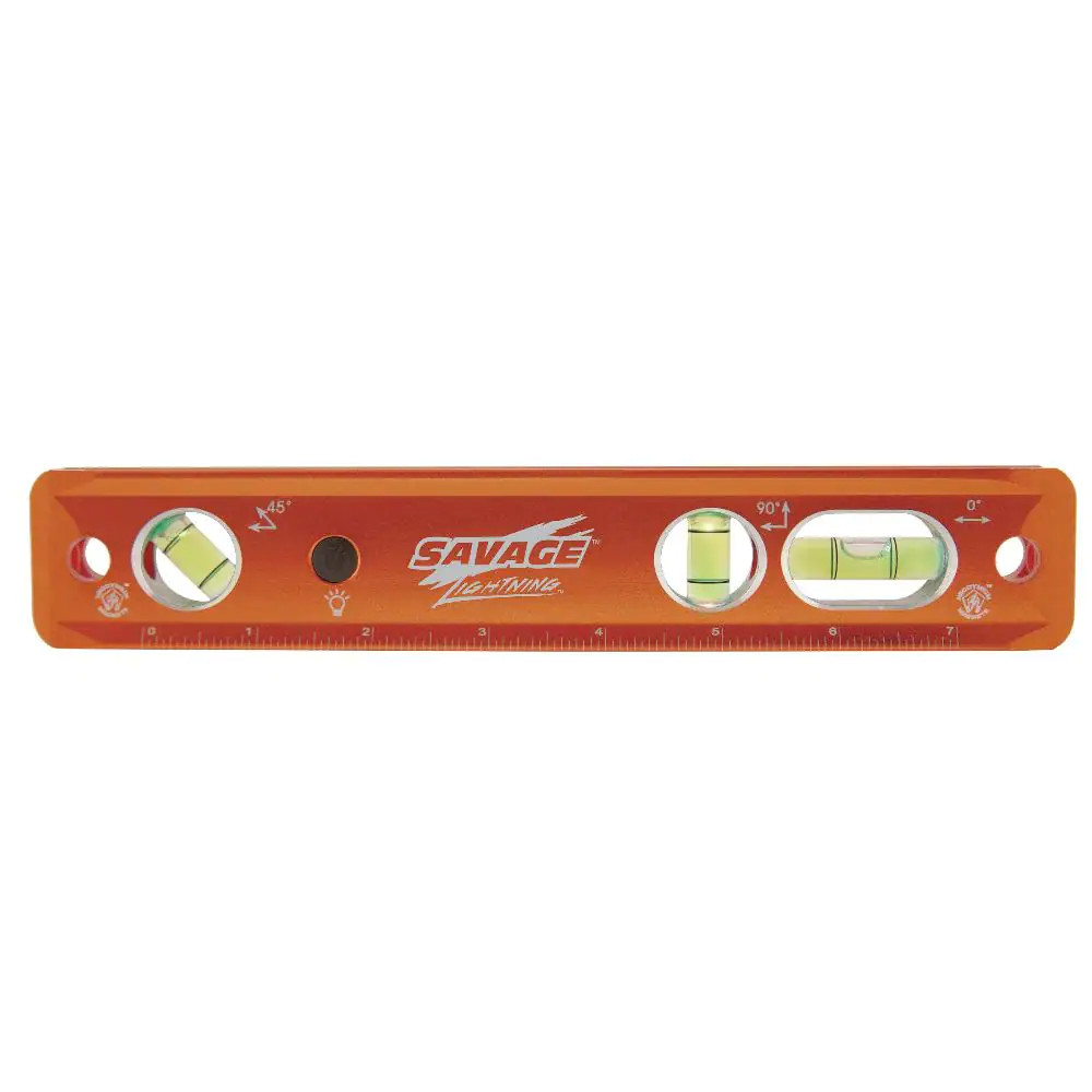 9 In. Aluminum Lighted Magnetic Torpedo Level with 3 Bubble Vials, Etched Ruler gallery