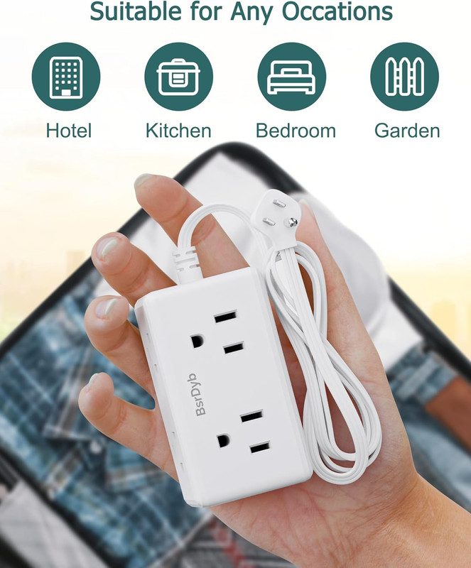 Flat Plug Power Strip 6 Ft, Ultra Flat Extension Cord with 6 Outlets Extender, N gallery