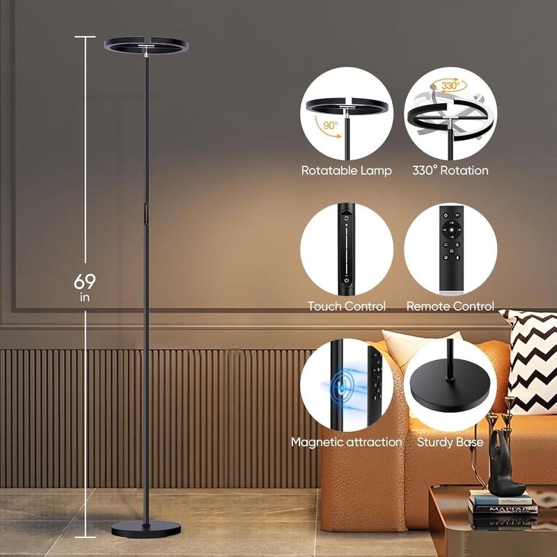 LED Floor Lamp - Rotatable Standing Lamp with Touch & Remote Control, 3000-60... gallery