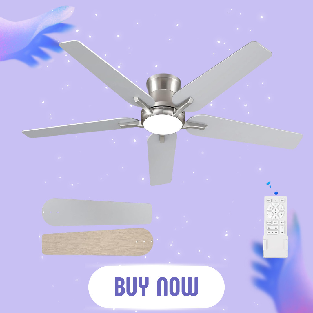 52 Inch Ceiling Fan with Lights Remote Brushed Nickel Flush Mount 6 Speeds gallery