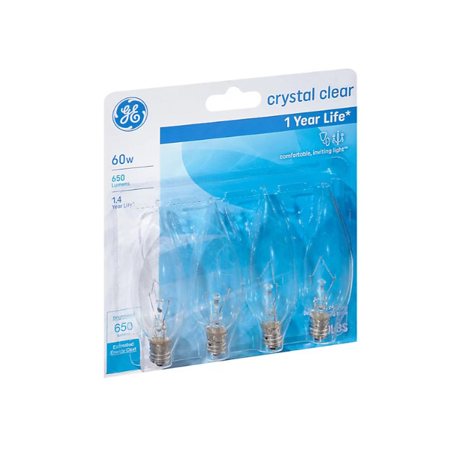 GE Crystal Clear CA Type Candelabra Base 60W 4ct Light Bulbs gallery