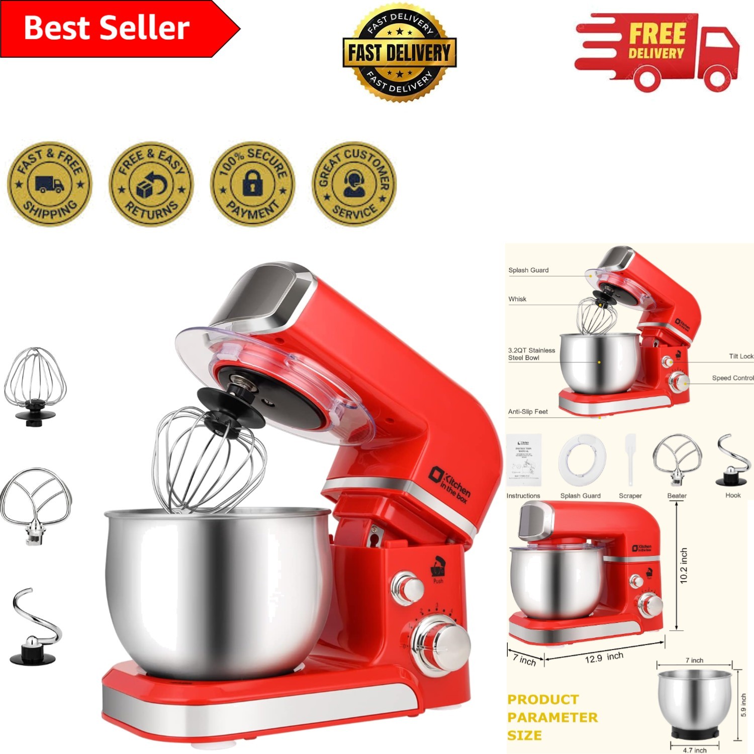 Versatile 7 lb Stand Mixer with 3.2Qt Bowl & 6 Speed Control – Great Gift Idea! gallery