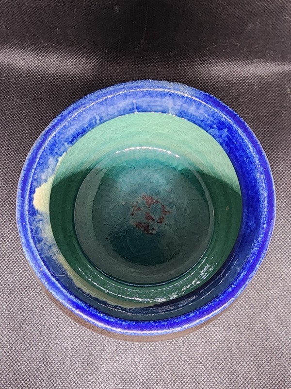 Hand Thrown Pottery Brown and Blue Glazed Plant Succulent Pot Stoneware Signed gallery