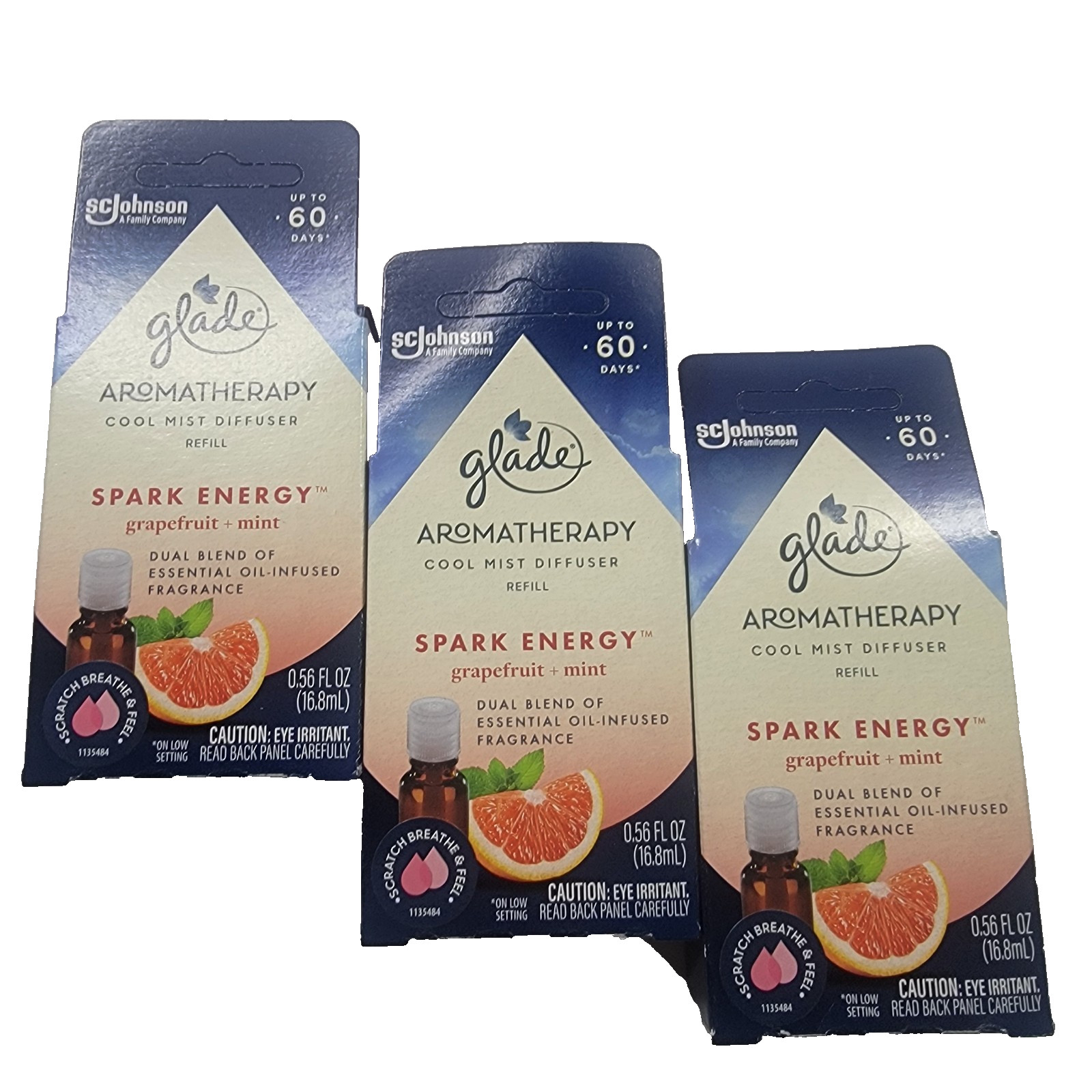 3 Pack Glade Aromatherapy Cool Mist Diffuser Refill Spark Energy Grapefruit Mint gallery