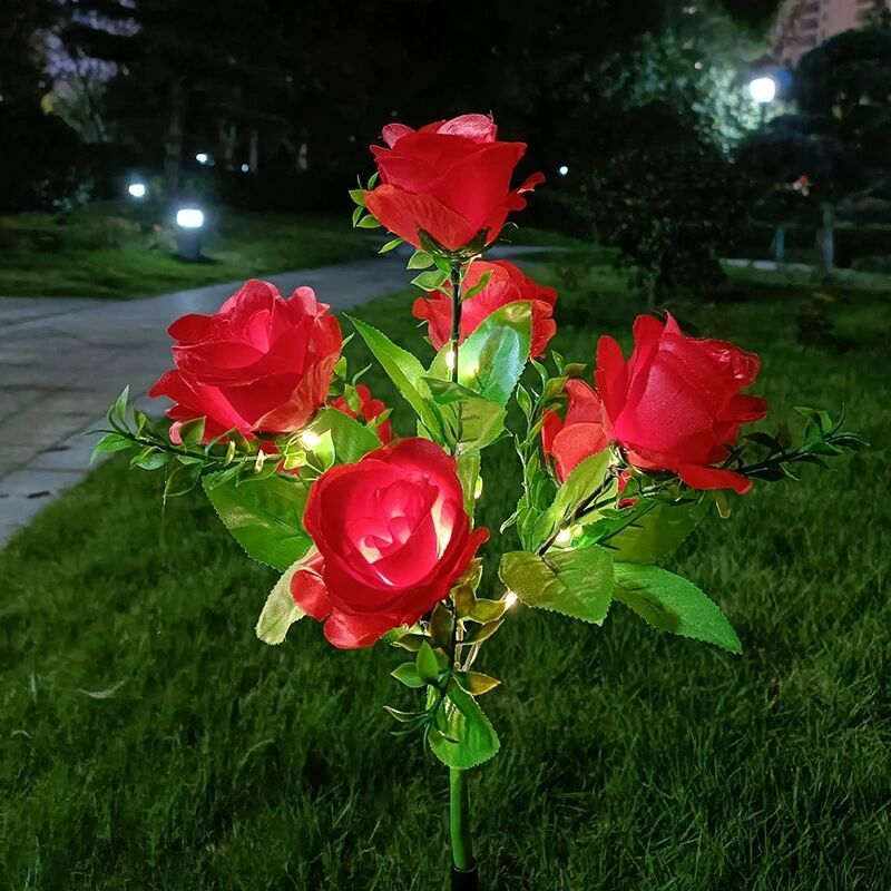 Solar Rose Flower Lights Outdoor Waterproof Garden Stake Lamp Lawn Yard Decor gallery