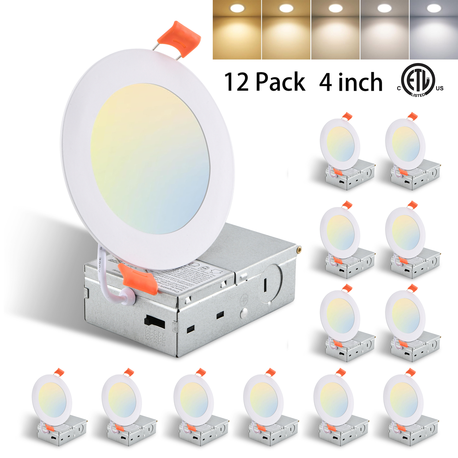 12 Pack 4 Inch Recessed Ceiling Panel Light 5CCT LED Dimmable with Junction Box gallery