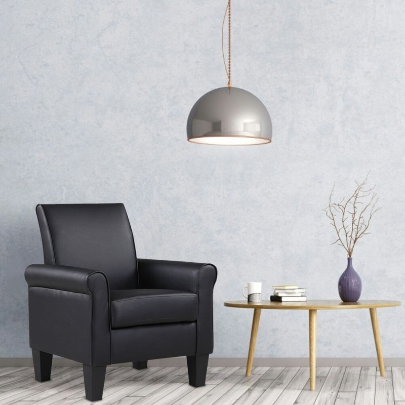 Black Modern Accent Arm Chair PU Leather Single Sofa Seat Leisure Living Room US gallery