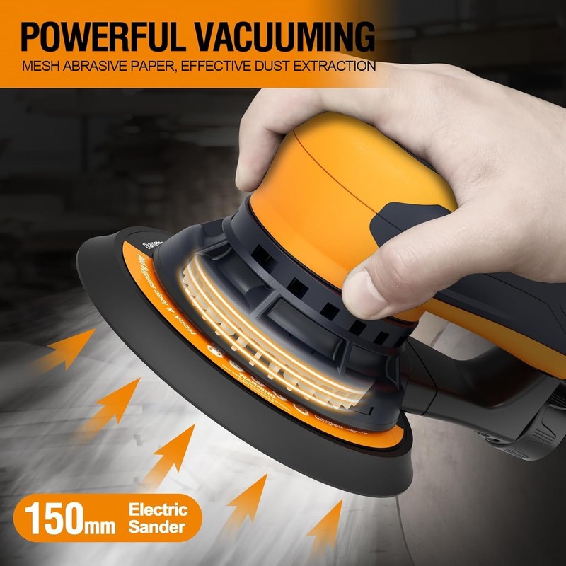 MAXXT Random Orbital Sander,brushless motor,5/6 inch pads,with tool case(orange) gallery