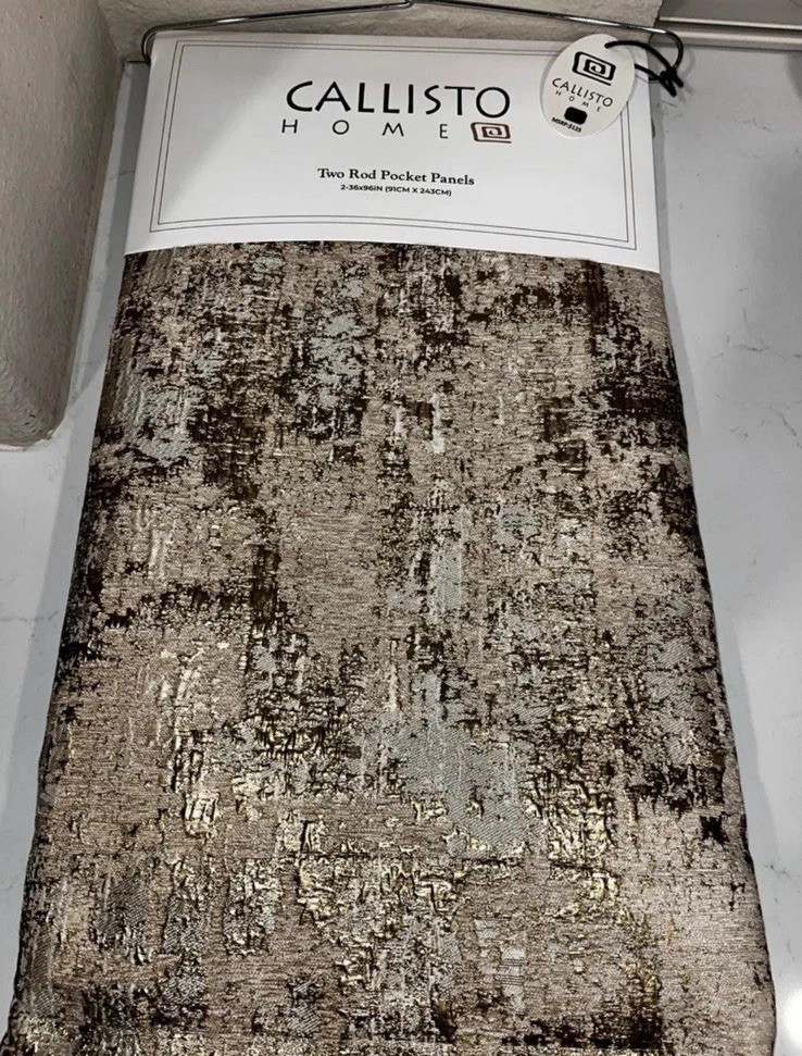 1-NWT CALLISTO HOME GOLD ABSTRACTCHENILLE CURTAINS SET OF 2 36"x 96" PANELS gallery