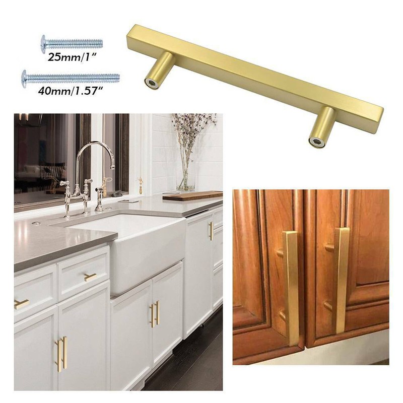 20Pcs T Bar Pull Gold Handles Solid Steel Kitchen Cabinet Hardware Modern Pulls gallery