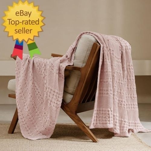 Pink Modern Waffle Pattern Cotton Throw Blanket gallery