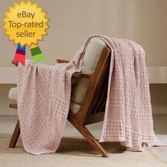 Pink Modern Waffle Pattern Cotton Throw Blanket
