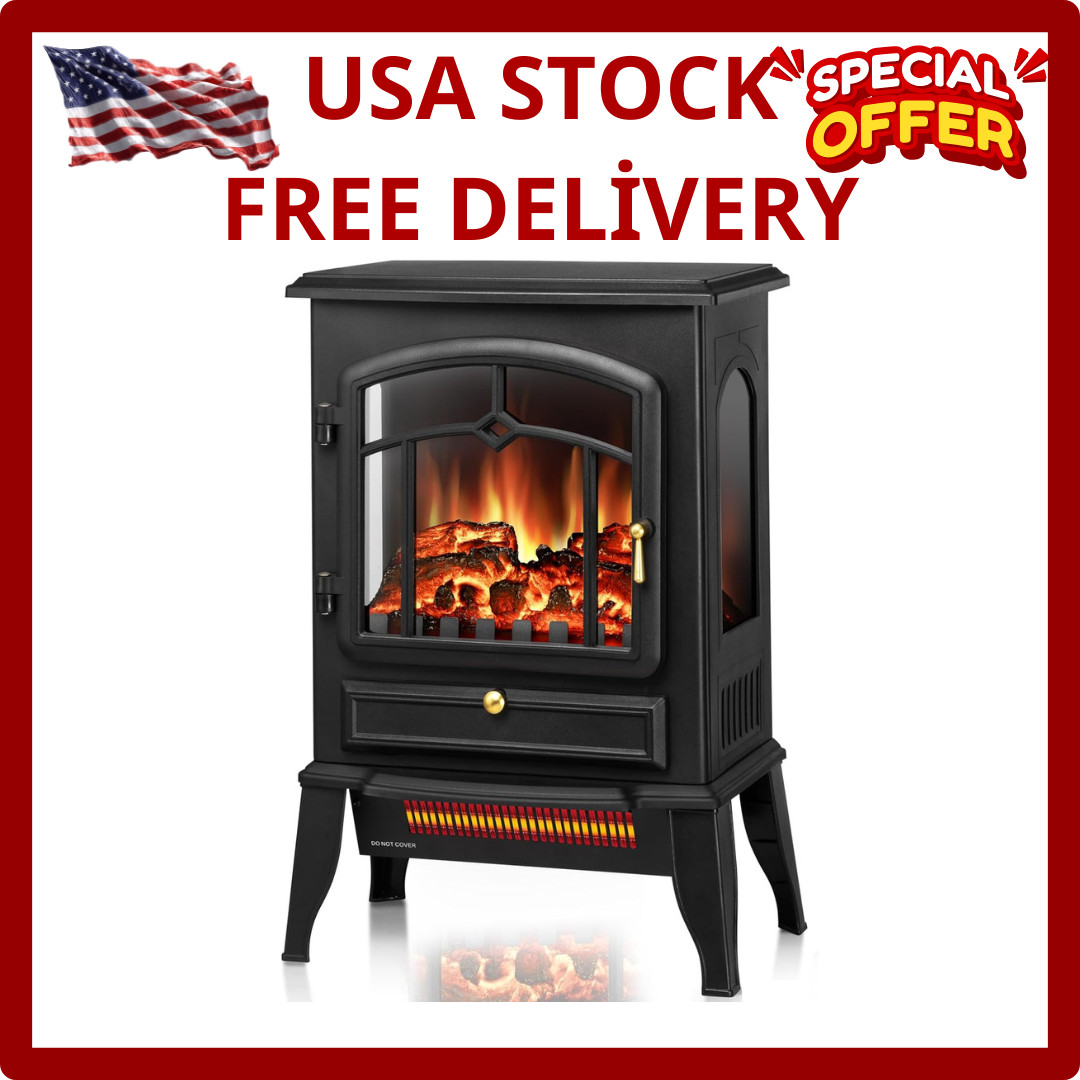 Compact Electric Fireplace Stove with Thermostat & 3D Flame - 1000W/1500W gallery