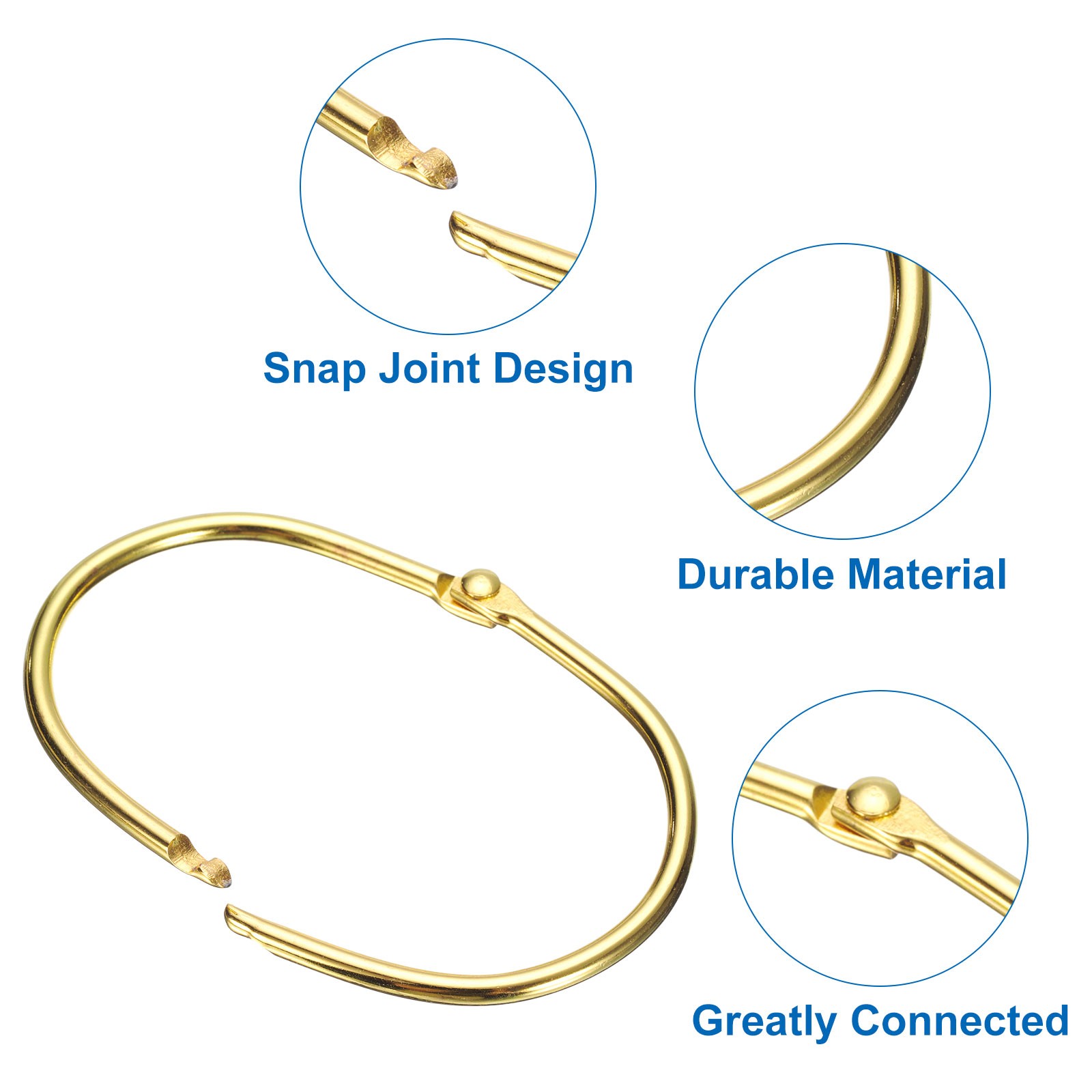 12pcs Shower Curtain Rings Oval Snap Curtain Hooks for Curtain Rods Gold gallery