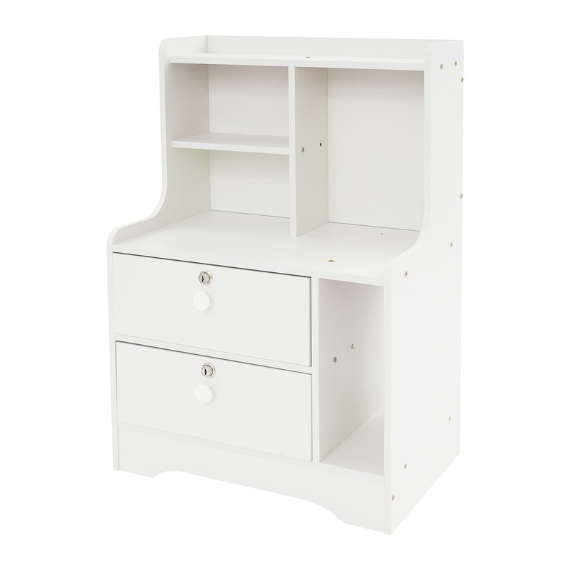 2 Drawers Side Table, White Storage Cabinet, Nightstand, Bedside Table W/ 4*Keys gallery