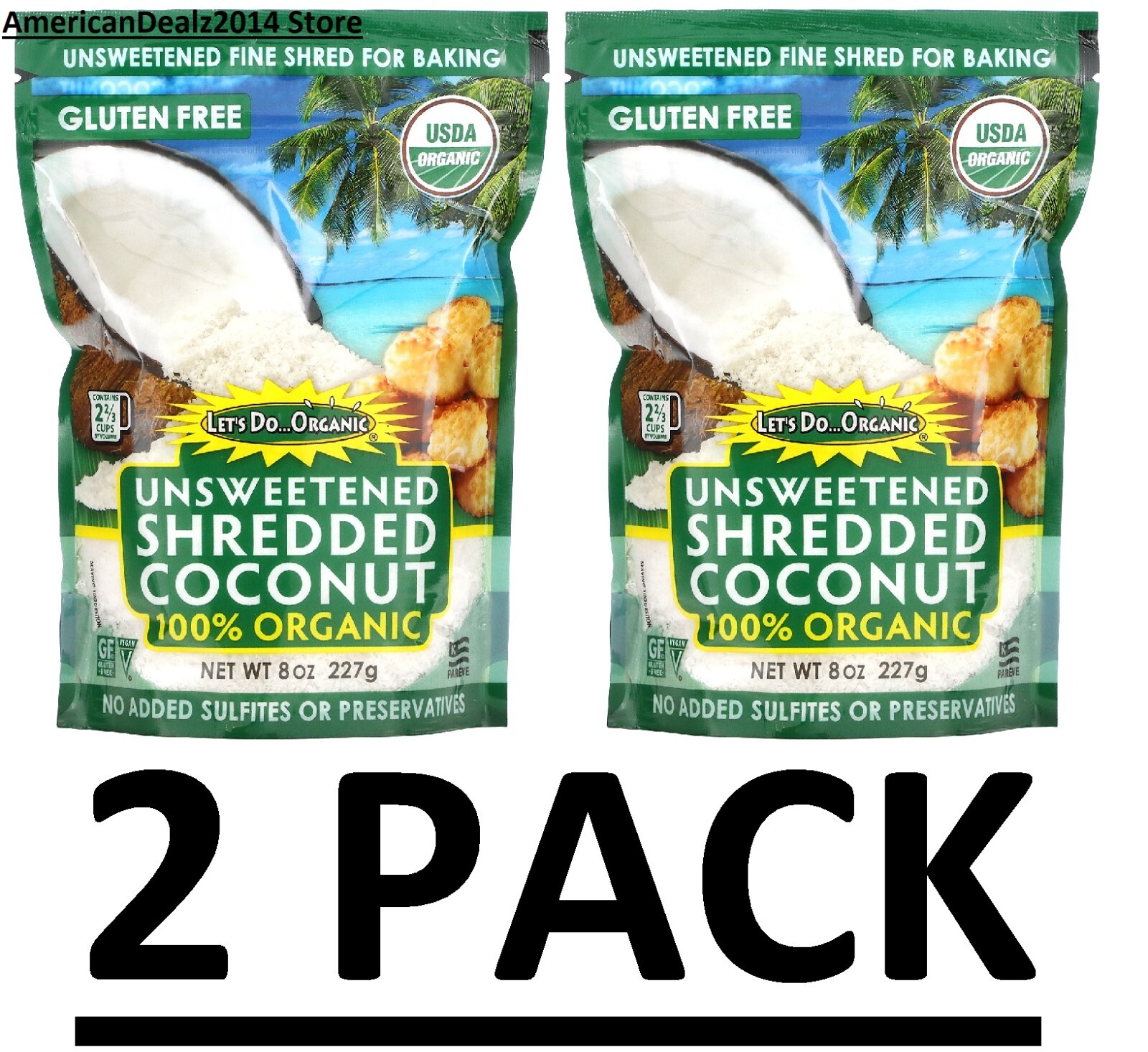 2 PACK - Let's Do Organic Unsweetened Shredded Coconut 8 oz EXP: 03/2025 gallery