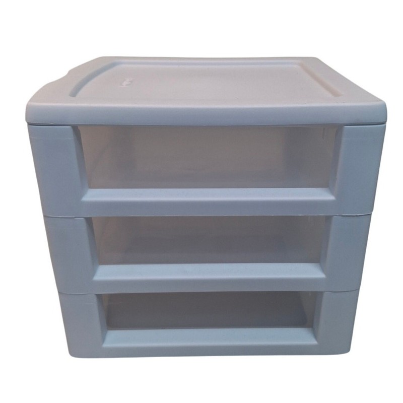 Small Sterilite Clear White Plastic Stackable Desk Organizing Cube 3-Drawer Unit gallery