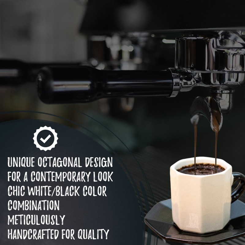 Bacimi Handcrafted Ceramic Octagon Espresso Cup W/ Saucers 2.70oz / 80ml 4 Pack gallery