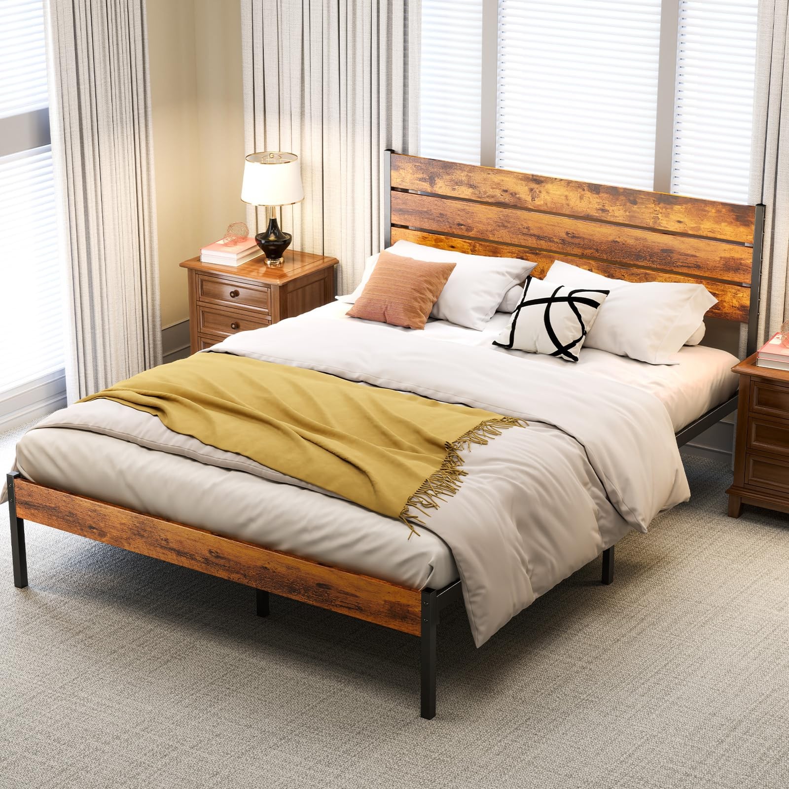 Full Size Bed Frame 800LB Metal Support Under Storage Rust Brown OLIXIS 800LBS gallery